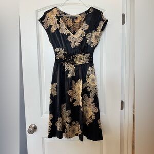 Banana Republic Silk Elegant Black and Gold Studded Floral Dress